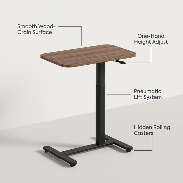 Standing Rolling Desk With Hidden Wheels — Feature Infographic