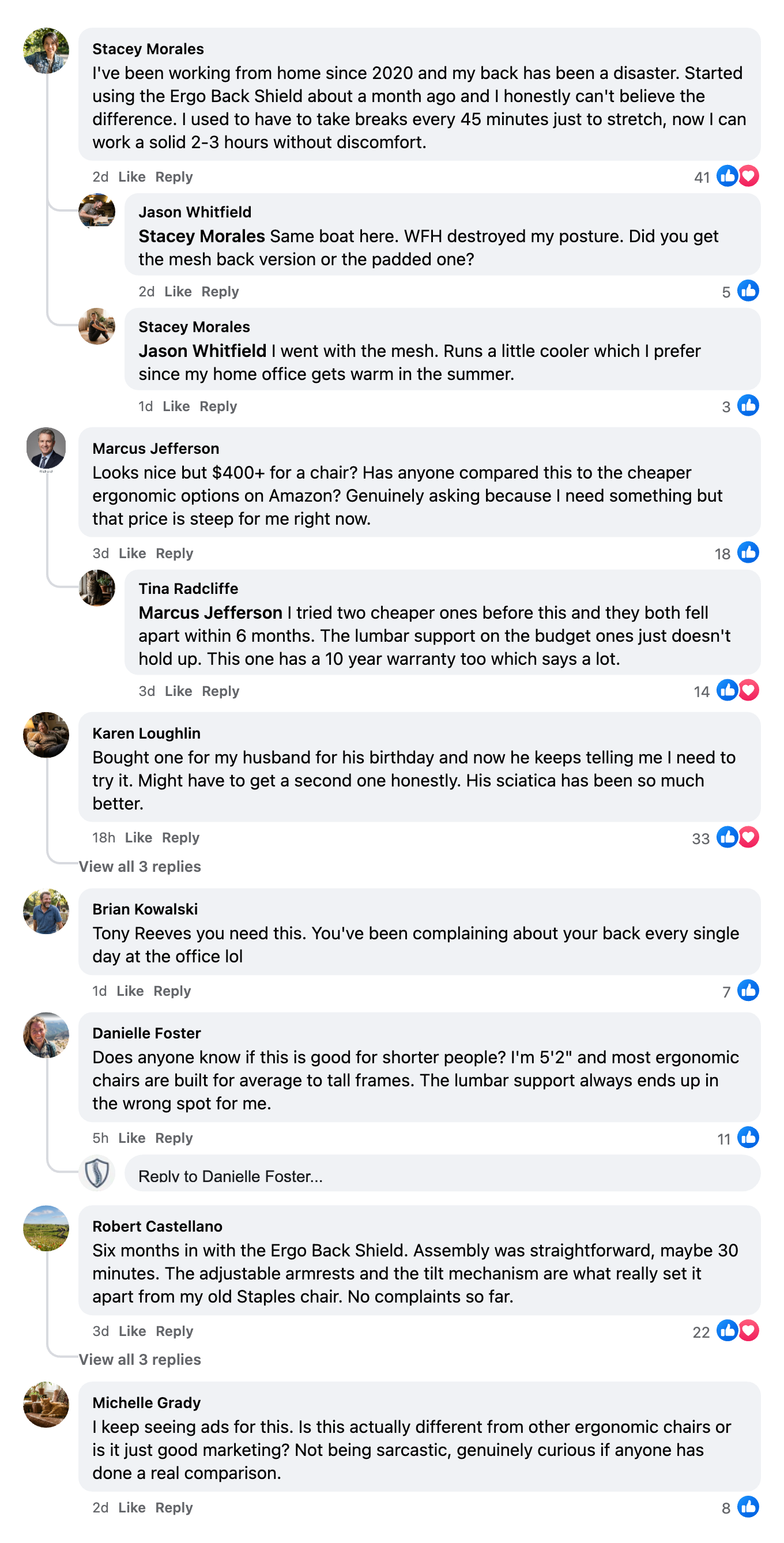 Reader comments about the Ergo Back Shield