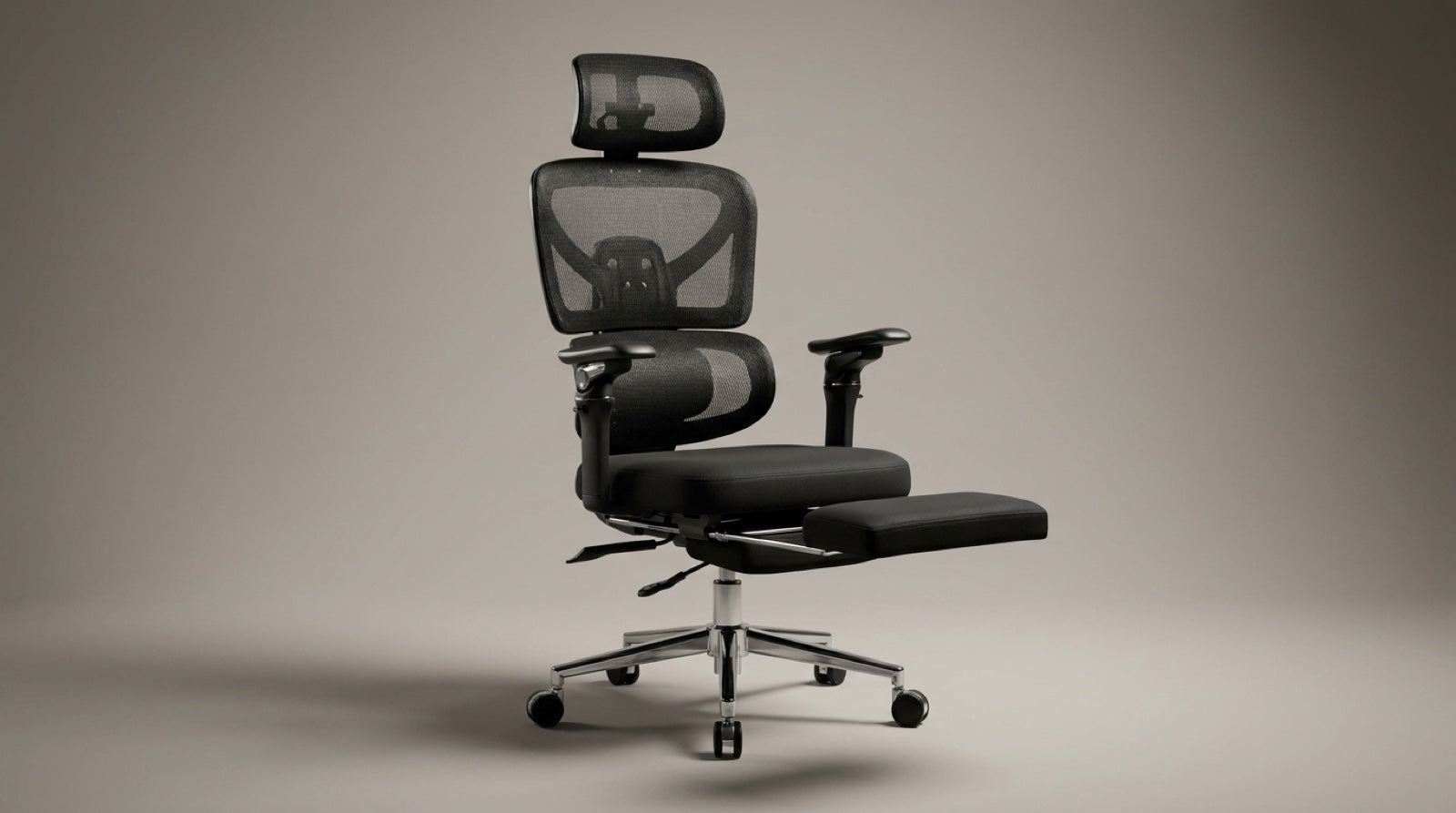 The Ergo Back Shield ergonomic office chair with integrated footrest extended